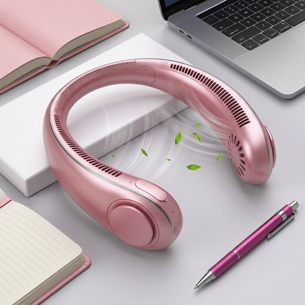 Portable Hands-Free Neck Fan – Ultra-Quiet Cooling with 360° Surround Airflow (White)