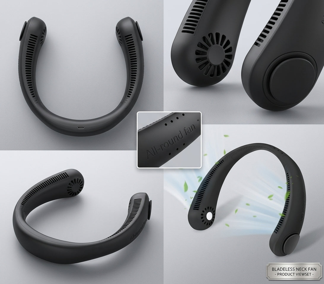 Portable Hands-Free Neck Fan – Ultra-Quiet Cooling with 360° Surround Airflow (White)