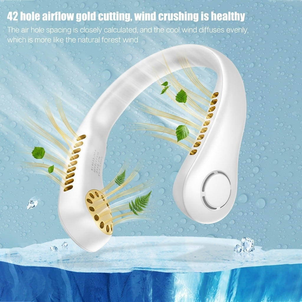Portable Hands-Free Neck Fan – Ultra-Quiet Cooling with 360° Surround Airflow (White)